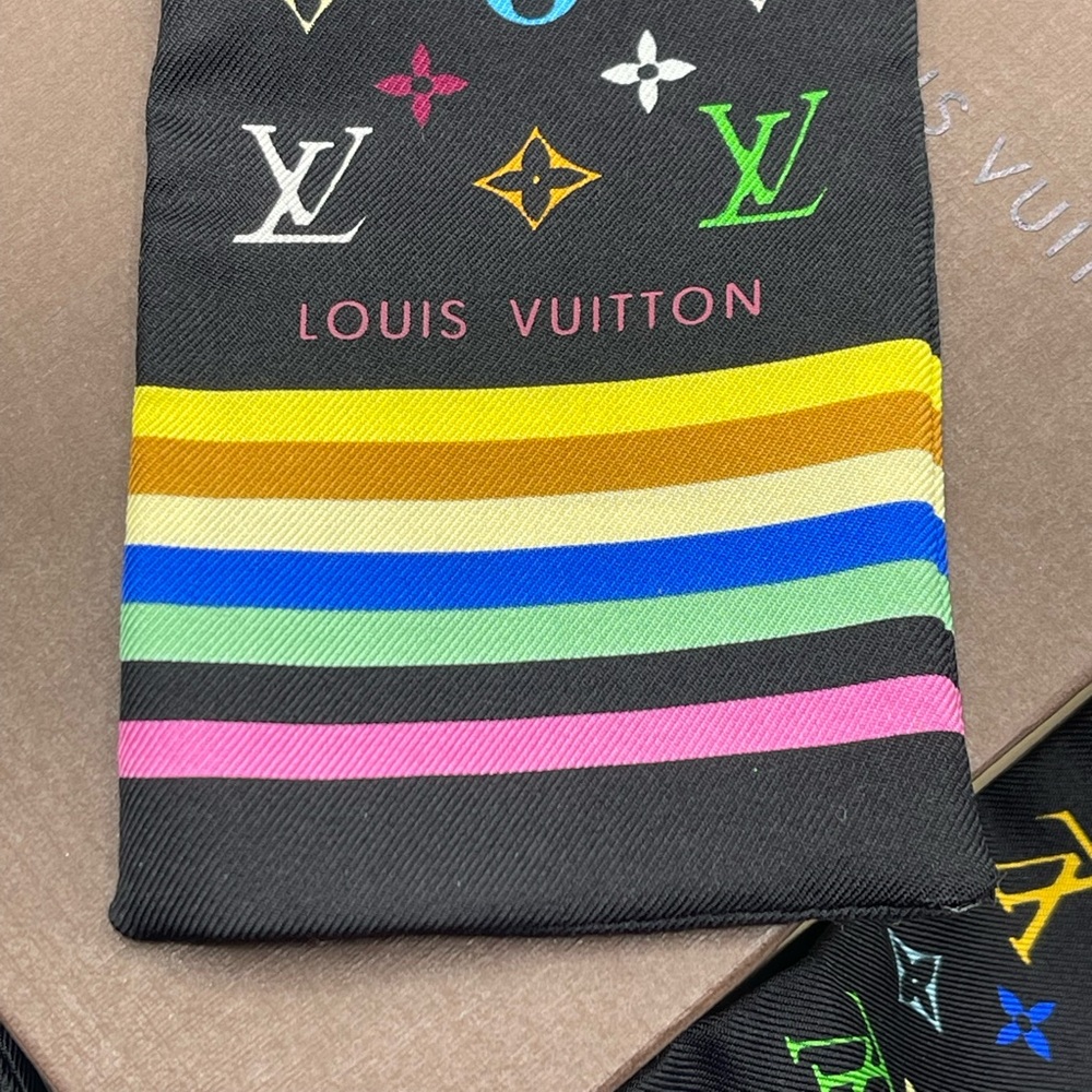 Louis Vuitton x Takashi Murakami Multicolor Noir Bandeau Neckerchief Scarf Wrap - Picture 11 of 15